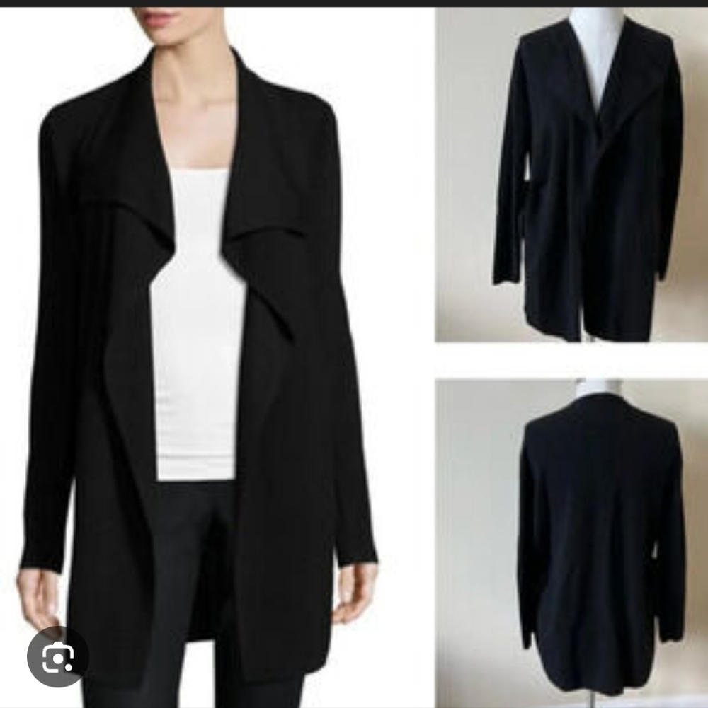 Theory Wool Open Front Black Cardigan